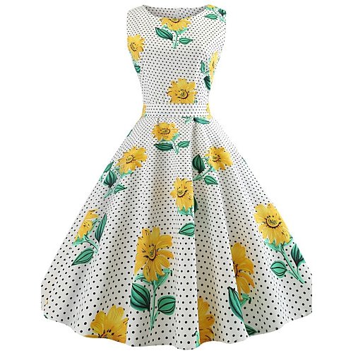 Women daily, go retro Slim swing dress, printed cotton