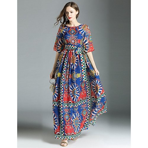 Women, fashion chiffon swing dress, geometric print