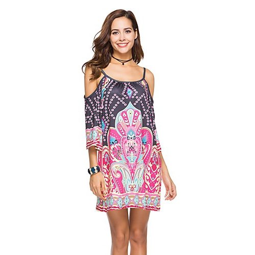 Women Beach fundamental, loose dress with floral halter, strapless, sexy