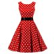 A-line dress women go retro, red dots, red print cotton