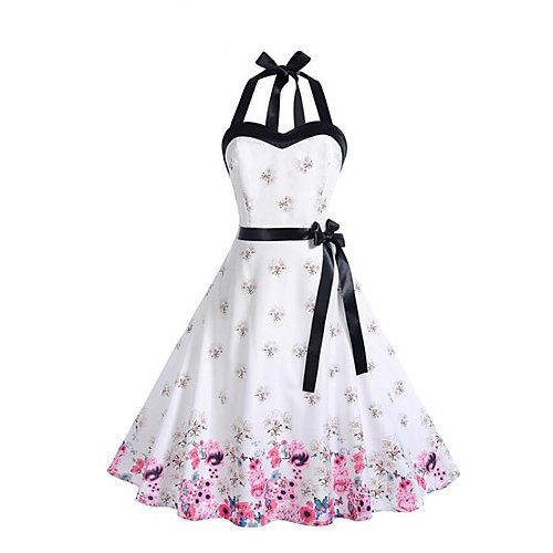 Women elegant swing dress, printing