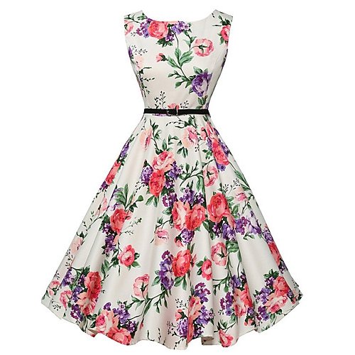 A woman took out the word retro dress, flower print