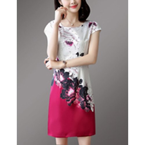 Women Plus Size Slim straight dress, printing