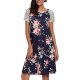 Daily loose women dress, floral high-waisted round neck