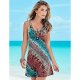 Women Beach cotton shift dress, rainbow print V-neck