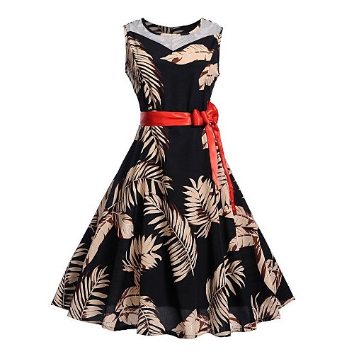 Women daily, go retro, elegant Slim swing dress, floral cotton