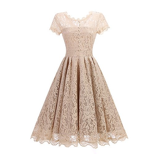 Women go out advanced lace A-line dress, solid color lace apricot lavender