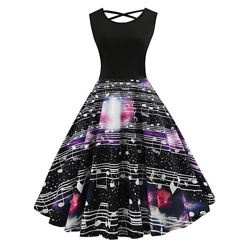 Women retro swing dress, geometric print