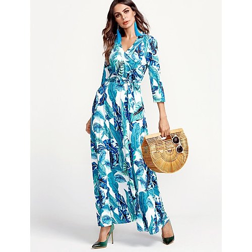 Plus Size Women chic sheath dress printed cotton V-neck