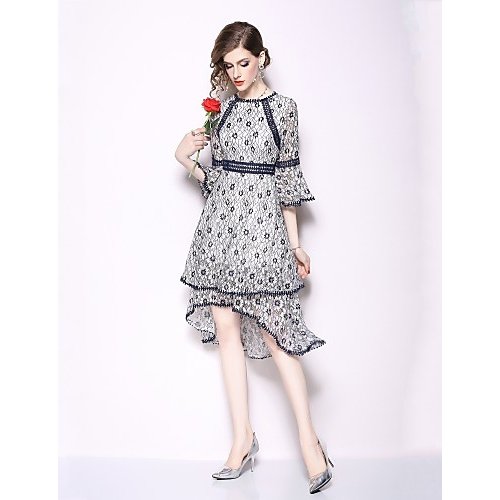 Women elegant trumpet sleeve tight dress, printing