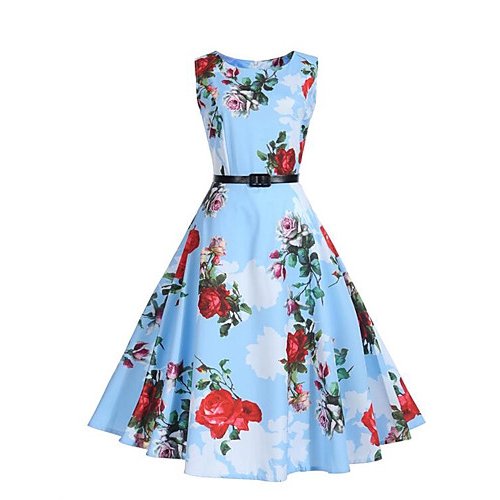 Women Floral, go retro, chic leather, swing dresses, floral pleated skirt