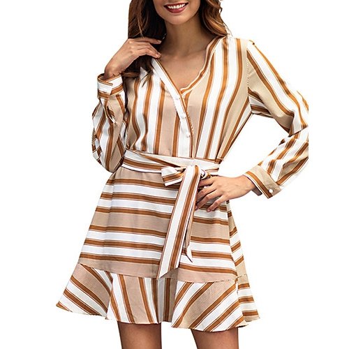 Women daily, go chic, sophisticated tight dress, striped ruffles, prints