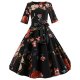 Women vacation, go out festival retro, dress, bow floral print cotton