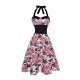 Women spend daily, vacation, beach retro leather, swing dress, Floral Halter Cotton